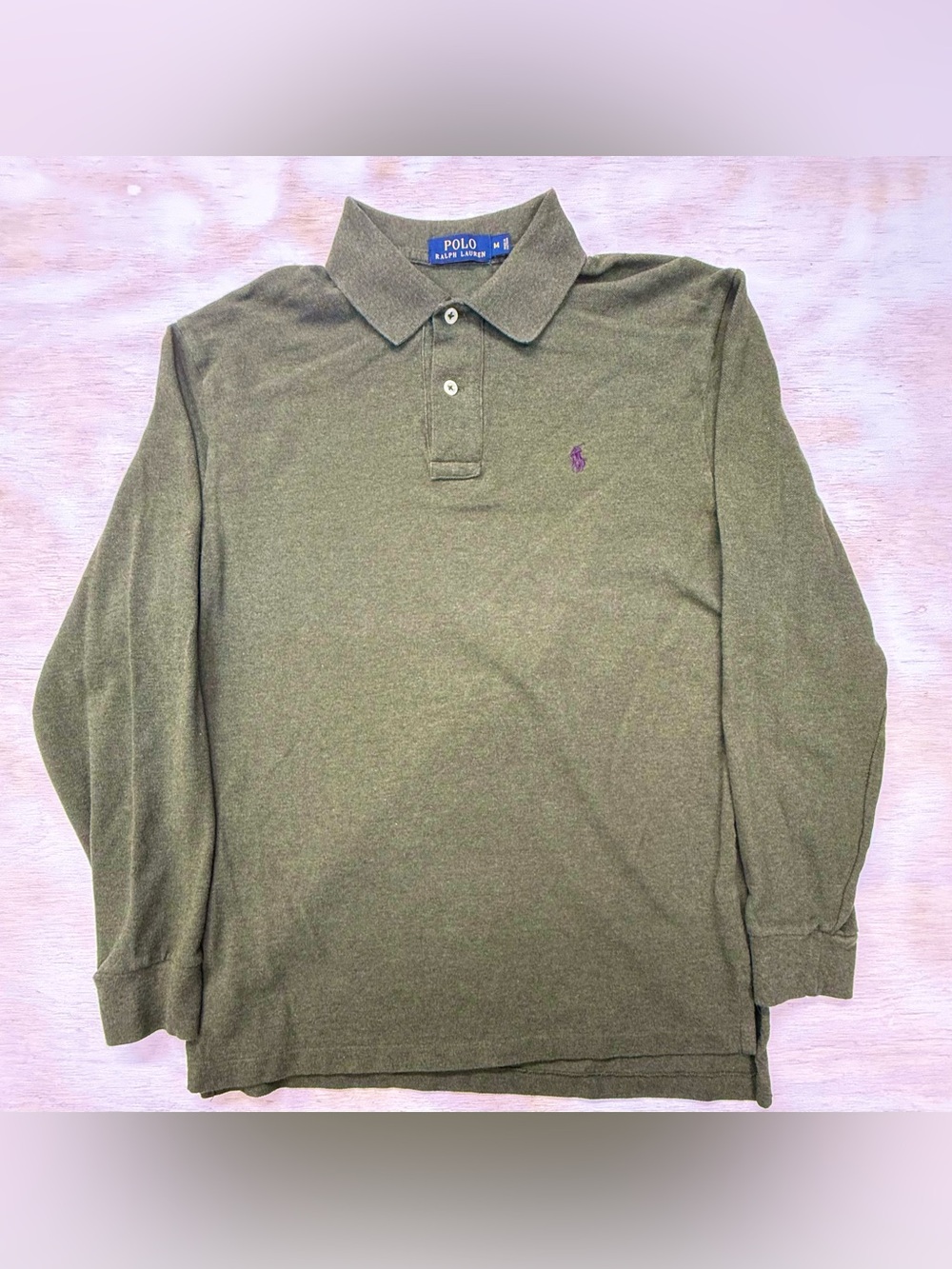 Polo by Ralph Lauren Men's Medium Olive Long-Sleeve Polo Shirt